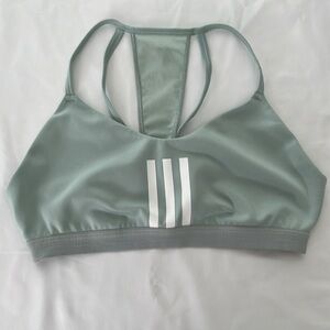 Adidas Women’s All Me 3-Stripes Low-Impact Mesh Sports Bra in Mint Green
